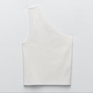 Zara Asymmetric White Knit Top (M)